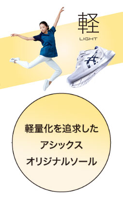 ナースウォーカー 203の商品コンセプト 2
【軽】軽量化を追求したアシックスのオリジナルソール