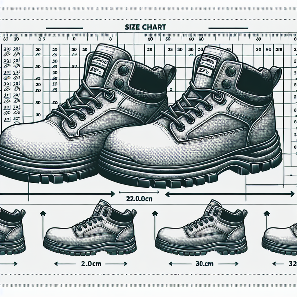 Size chart for Mizuno safety shoes showing sizes from 22.0cm to 30.0cm